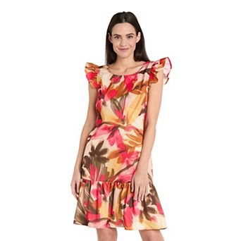 Petite R&M Richards Ruffle Sleeve Print A-Line Dress
