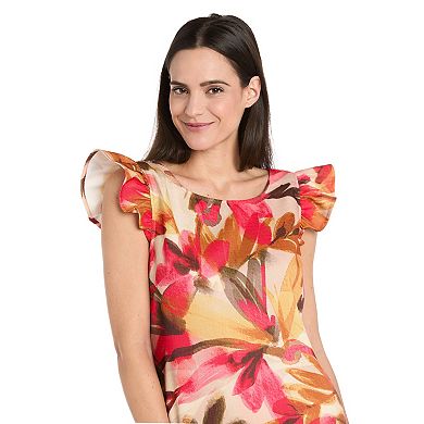 Petite R&M Richards Ruffle Sleeve Print A-Line Dress