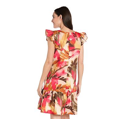 Petite R&M Richards Ruffle Sleeve Print A-Line Dress