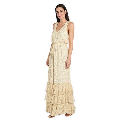 Petite R&M Richards V-Neck Cupcake Tiered Hem Long Dress