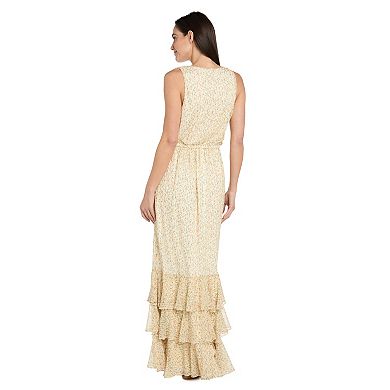 Petite R&M Richards V-Neck Cupcake Tiered Hem Long Dress