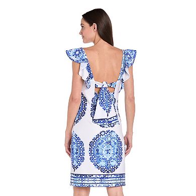 Petite R&M Richards Ruffle Sleeve Short Scuba Print Dress