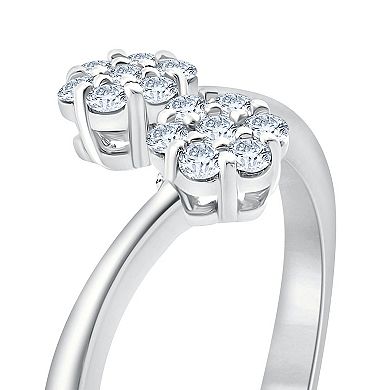 Always Mine Sterling Silver 1/6 Carat T.W. Diamond Floral Bypass Ring