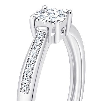 Always Mine Sterling Silver 1/10 Carat T.W. Diamond Floral Ring