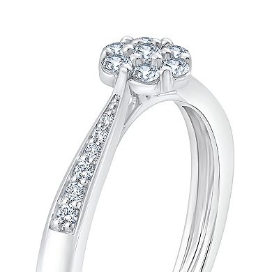 Always Mine Sterling Silver 1/5 Carat T.W. Diamond Floral Ring