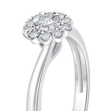 Always Mine Sterling Silver 1/6 Carat T.W. Diamond Floral Ring