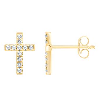 Always Mine 14k Gold Over Silver 1/10 Carat T.W. Diamond Cross Earrings