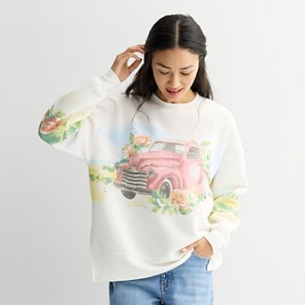 Women’s Fifth Sun Missy Run Thru Truck Flowers Graphic Pullover Sweater