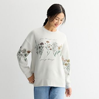 Women’s Fifth Sun Missy Run Thru Grow Flowers Graphic Pullover Sweater