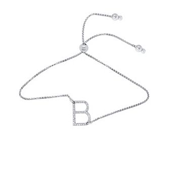 Éthique Sterling Silver 1/10 Carat T.W. Lab Grown Diamond Initial Bolo Bracelet