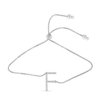 Éthique Sterling Silver 1/10 Carat T.W. Lab Grown Diamond Initial Bolo Bracelet