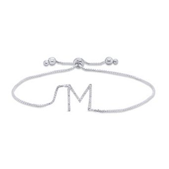 Éthique Sterling Silver 1/10 Carat T.W. Lab Grown Diamond Initial Bolo Bracelet