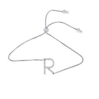 Éthique Sterling Silver 1/10 Carat T.W. Lab Grown Diamond Initial Bolo Bracelet