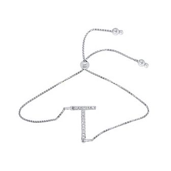 Éthique Sterling Silver 1/10 Carat T.W. Lab Grown Diamond Initial Bolo Bracelet