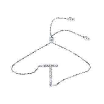 Éthique Sterling Silver 1/10 Carat T.W. Lab Grown Diamond Initial Bolo Bracelet