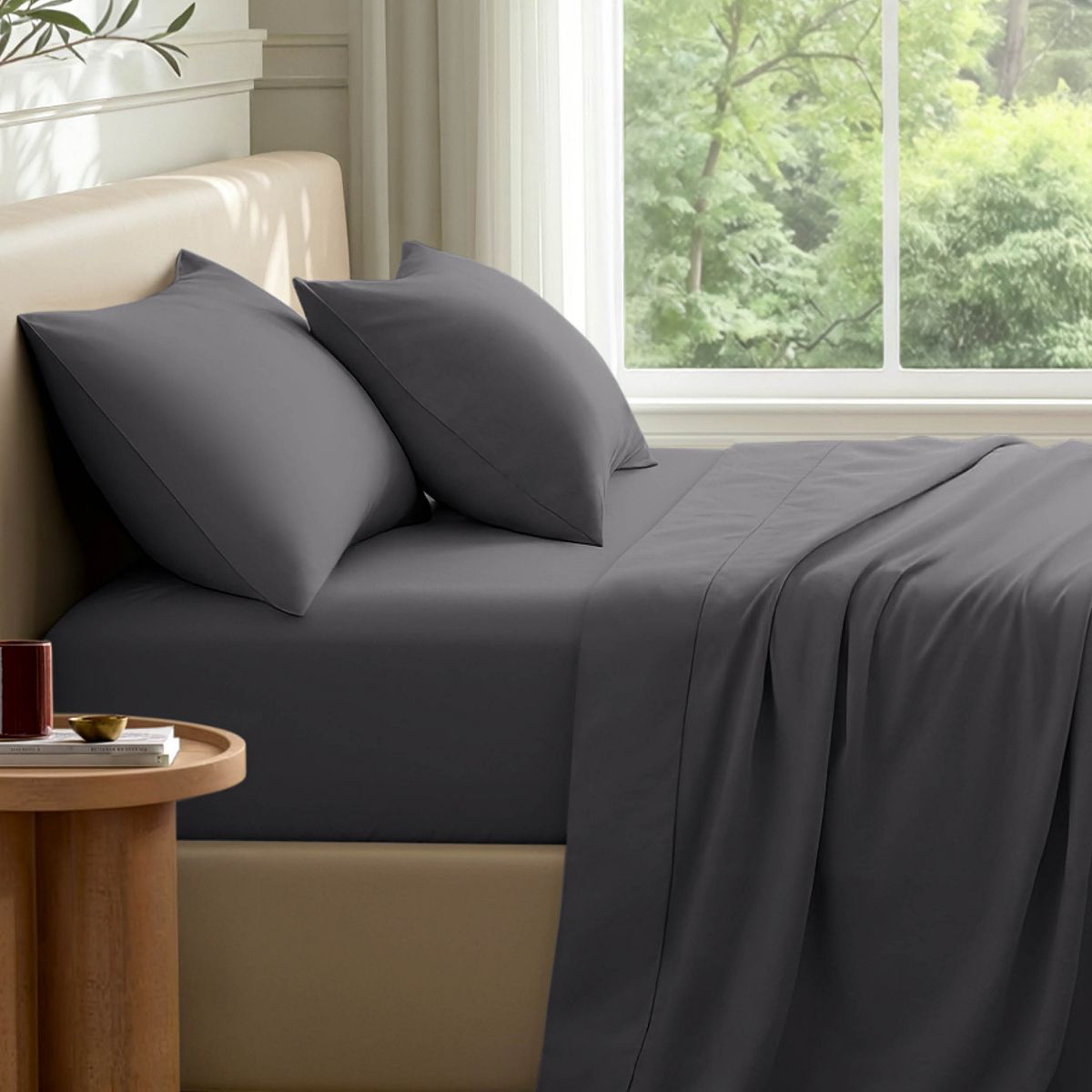 Bare Home Double Brushed Sheet Set With Envelope Closure Pillowcases - Forged Iron Grey, QUEEN