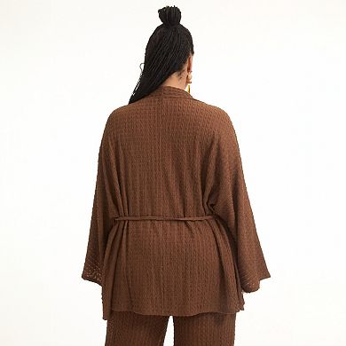 June + Vie Women's Plus Size Tie Waist Knitted wrap