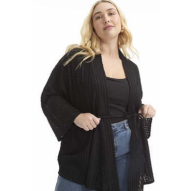 June & Vie Women's Plus Size Tie Waist Knitted wrap