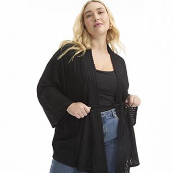 June + Vie Women's Plus Size Tie Waist Knitted wrap