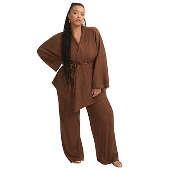 June + Vie Women's Plus Size Tie Waist Knitted wrap