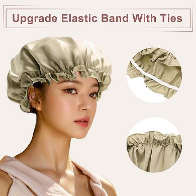 Shower Caps, Sleep Caps with Adjustable Elastic Bands, 11" Diameter Silk Breathable Hair Bonnet