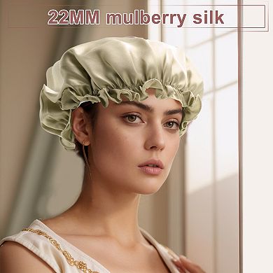 Shower Caps, Sleep Caps with Adjustable Elastic Bands, 11" Diameter Silk Breathable Hair Bonnet