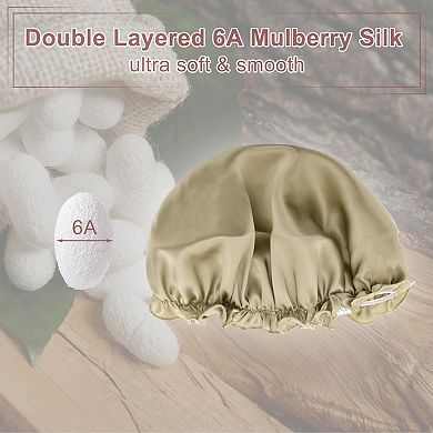 Shower Caps, Sleep Caps with Adjustable Elastic Bands, 11" Diameter Silk Breathable Hair Bonnet