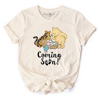 Pregnancy Announcement With Pooh & Tiger T-Shirt, Coming Soon Tee for Expecting Moms