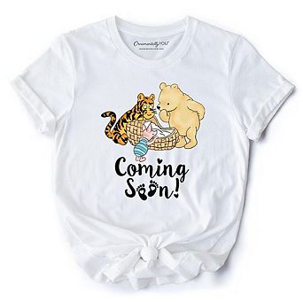 Pregnancy Announcement With Pooh & Tiger T-Shirt, Coming Soon Tee for Expecting Moms