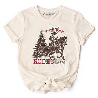 Annual North Pole Rodeo T-Shirt, Funny Cowboy Santa Christmas Tee for Country Lovers