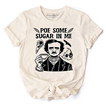 Poe Some Sugar On Me T-Shirt, Funny Edgar Allan Poe Retro Tee for Dark Academia Enthusiasts