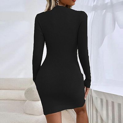 Women's Casual Long Sleeve Autumn Mini Bodycon Dress Knitting Sweater  Dresses