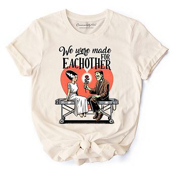Romantic Frankenstein and Bride T-Shirt, We Were Made for Each Other Tee for Spooky Couples