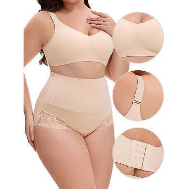 Women's Plus Size Lace Trimmed Briefs Underwear Tummy Control High Waisted Full Coverage Panties