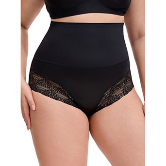 Women's Plus Size Lace Trimmed Briefs Underwear Tummy Control High Waisted Full Coverage Panties
