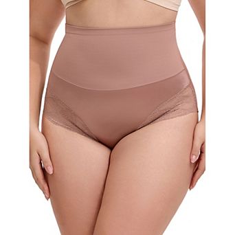 Women's Plus Size Lace Trimmed Briefs Underwear Tummy Control High Waisted Full Coverage Panties