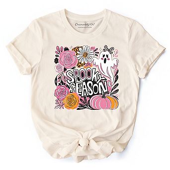 Boho Spooky Season Ghost T-Shirt, Cute Halloween Tee with Fall Pumpkins