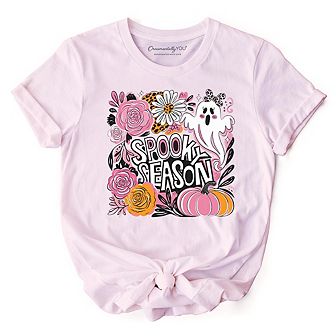 Boho Spooky Season Ghost T-Shirt, Cute Halloween Tee with Fall Pumpkins