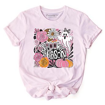 Boho Spooky Season Ghost T-Shirt, Cute Halloween Tee with Fall Pumpkins