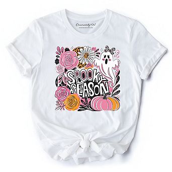 Boho Spooky Season Ghost T-Shirt, Cute Halloween Tee with Fall Pumpkins