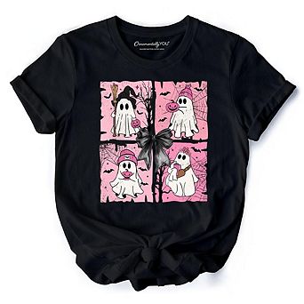 Pink Halloween Ghost T-Shirt, Coquette Spooky Season Tee for Girly Aesthetic