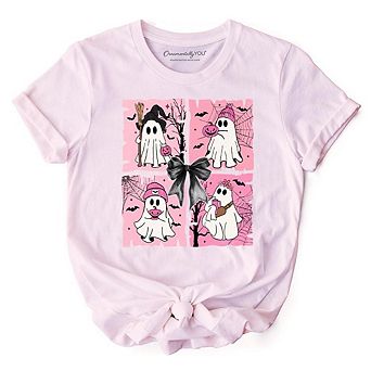Pink Halloween Ghost T-Shirt, Coquette Spooky Season Tee for Girly Aesthetic