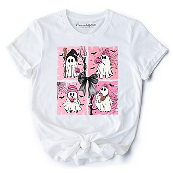 Pink Halloween Ghost T-Shirt, Coquette Spooky Season Tee for Girly Aesthetic