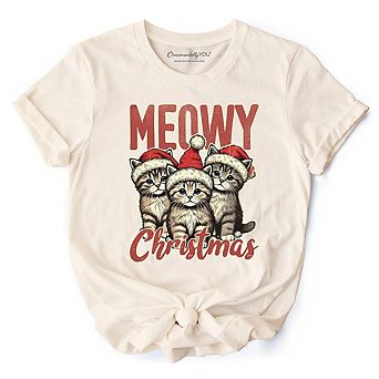 Cute Meowy Christmas T-Shirt, Baby Cat In Santa Hat Holiday Tee