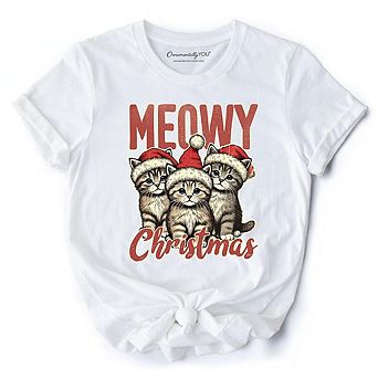Cute Meowy Christmas T-Shirt, Baby Cat In Santa Hat Holiday Tee