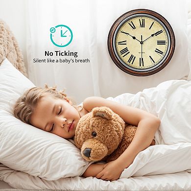 Wall Clock, Silent Non Ticking Battery Operated Roman Digital Clocks for Office, Home, Bathroom, 12"