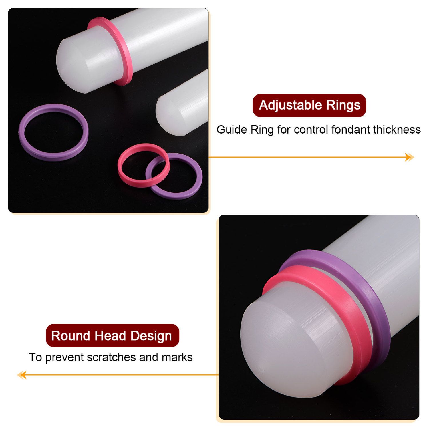 Non-stick Rolling Pin Silicone Fondant Embossing R... - Grandado