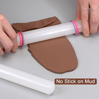 Fondant Rolling Pin 13 Inch x 0.98 Inch Adjustable Guide Rings Non-Stick PP Plastic Fondant Roller
