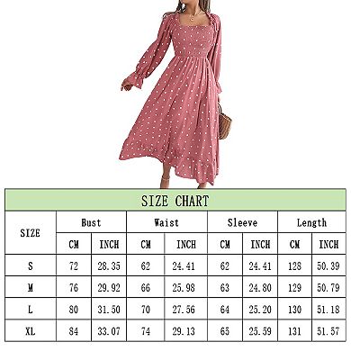 Women's Long Sleeve Square Neck Polka Dot Big Swing Dress Autumn Casual Loose Solid Long Dresses