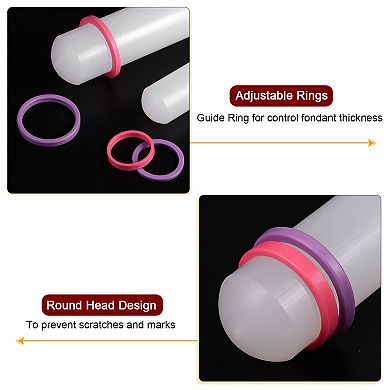 Fondant Rolling Pin 9 Inch x 0.98 Inch Adjustable Guide Rings Non-Stick PP Plastic Fondant Roller